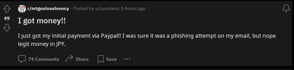 crypto exchange Mt. Gox creditors have started receiving payments for their trapped Bitcoin (BTC) 10 years after its collapse.