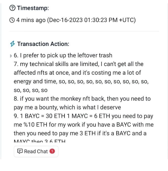 NFT Trader Hacker Message