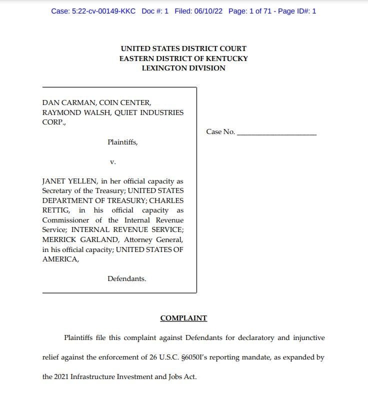 The new anti-Crypto Tax law came into effect on January 1 under the Infrastructure Investment and Jobs Act. Coin Center is fighting it legally