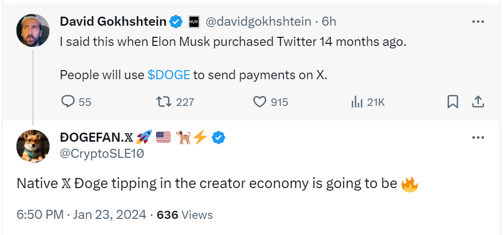 Crypto entrepreneur David Gokhshtein believes people Will Use Dogecoin (DOGE) To Send Payments on Twitter as 'X Payments' handle goes live.