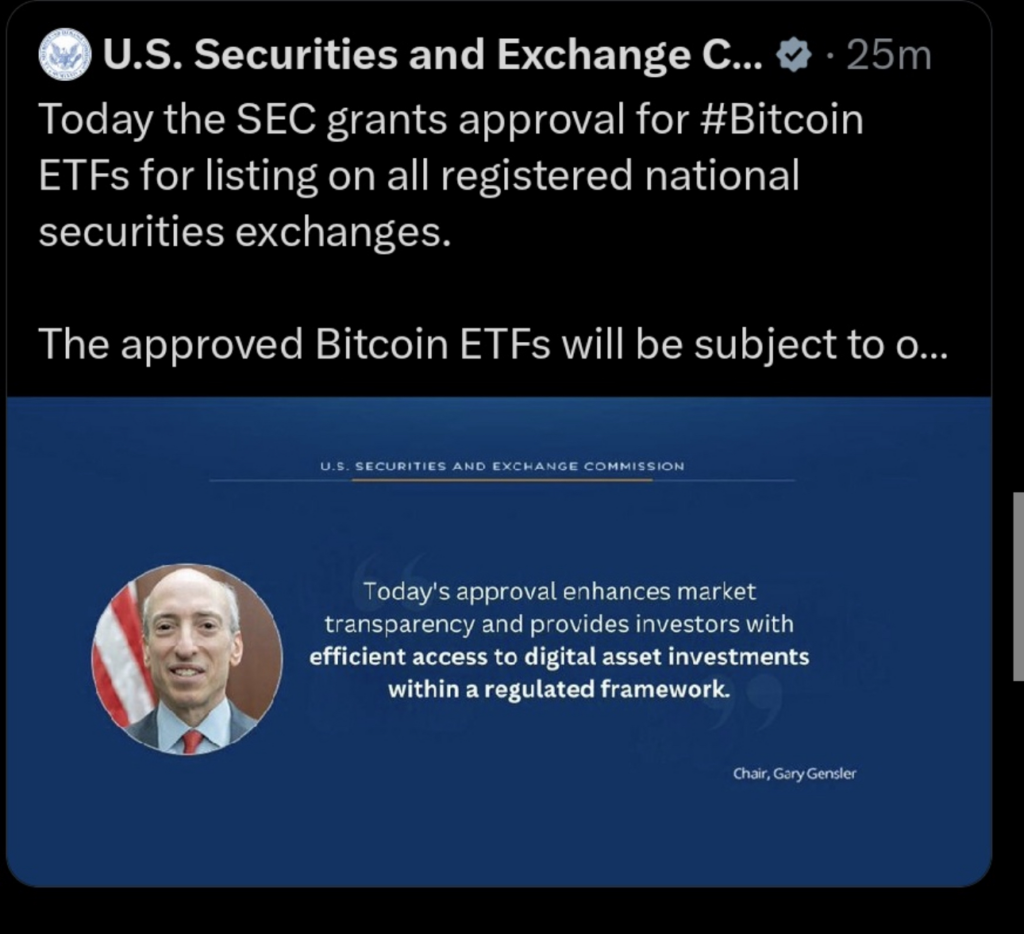 Gary Gensler said the X (formerly Twitter) account of the SEC was compromised to post fake news about spot Bitcoin ETF approval.