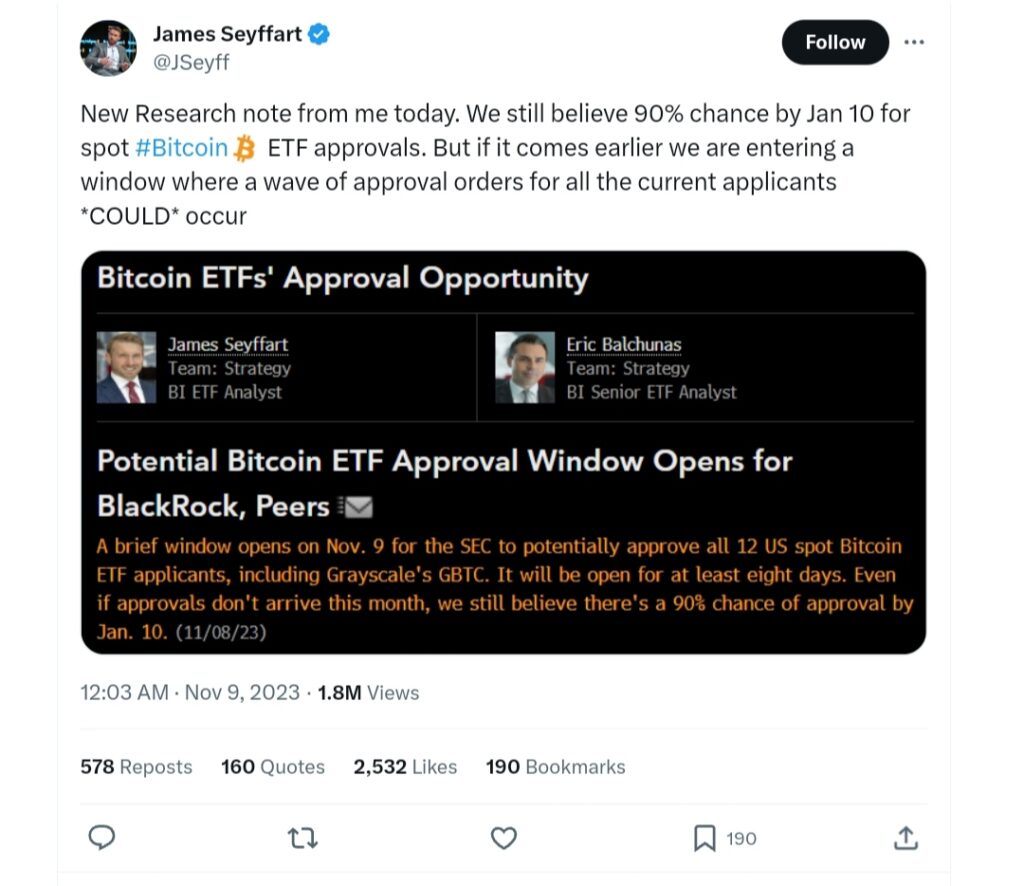 James Seyffart's tweet on Bitcoin ETF