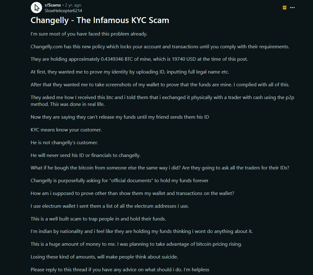 Changelly, the the non-custodial instant cryptocurrency exchange faces scam allegations after allegedly withholds $5,000 of Customer Funds