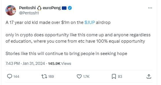 Jupiter (JUP) Airdrop consequences. 