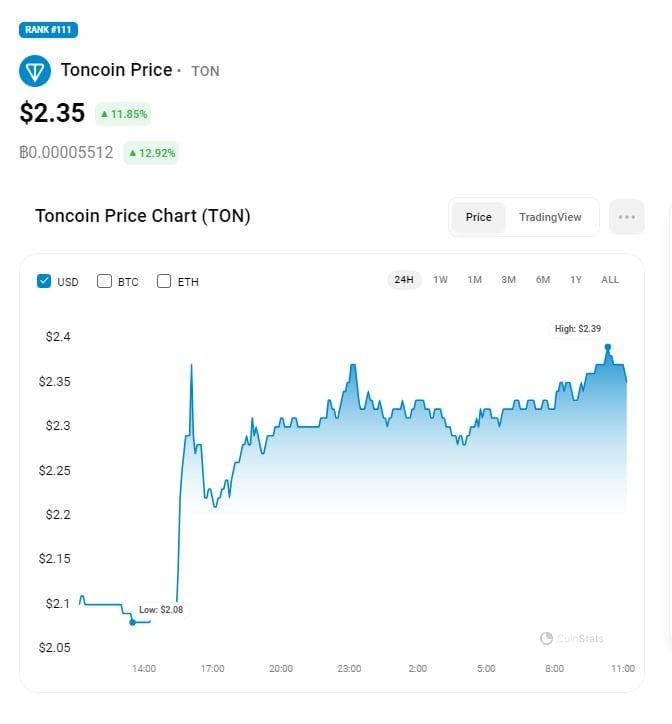 Toncoin price on Jan 15