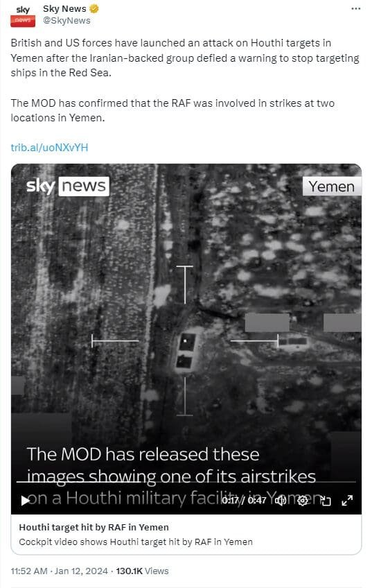 Oil Prices are surging following the US and UK military strikes against Iran-backed Yemeni militant group Houthis.