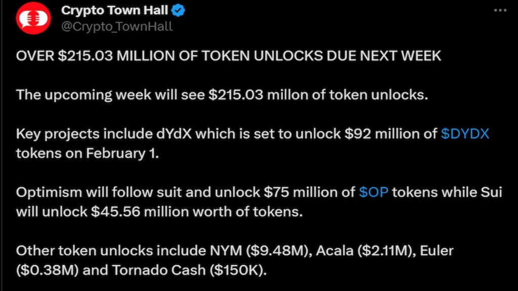 Upcoming token unlocks