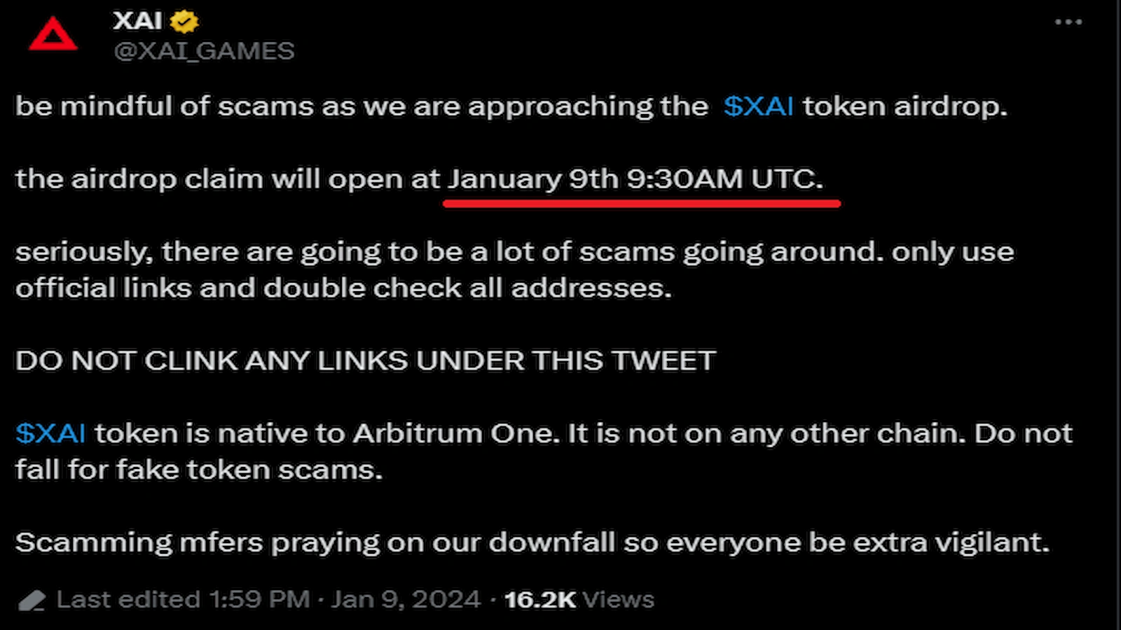 XAI listed on Binance