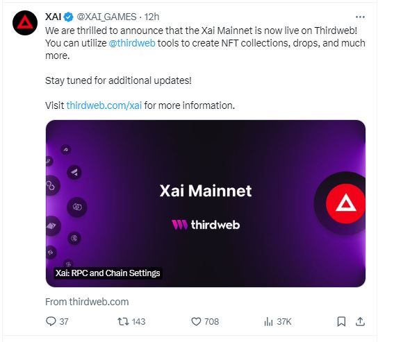 XAI Mainnet announcement. 