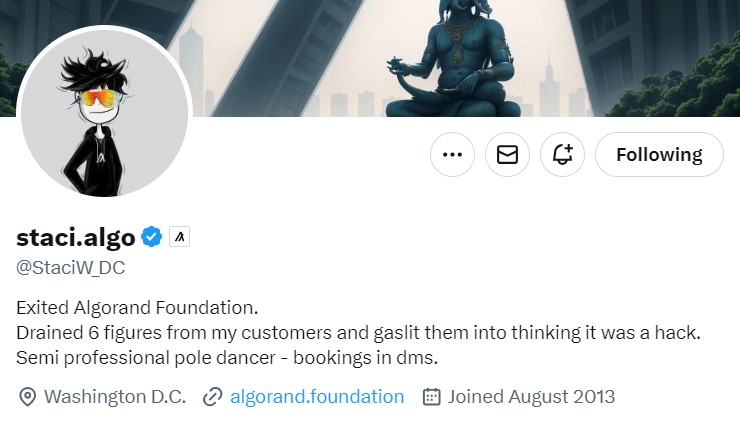 Algorand X account hack, Algorand CEO&#8217;s X Account Compromised With Hacker Her A “Pole Dancer”