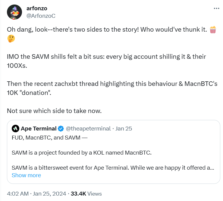  SatoshiVM scam continues to grab attention as MacnBTC and Ape Terminal exchange blows. SAVAM token price continues to tank. 