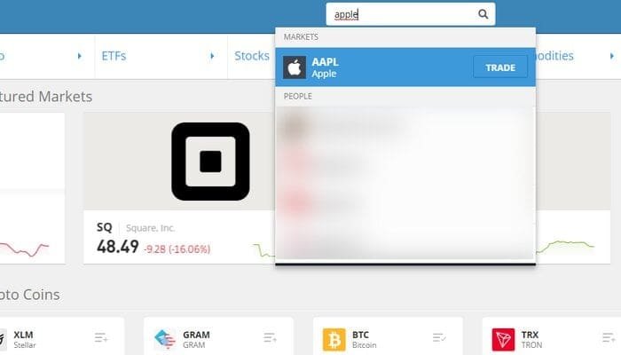 How to search AAPL stock on eToro