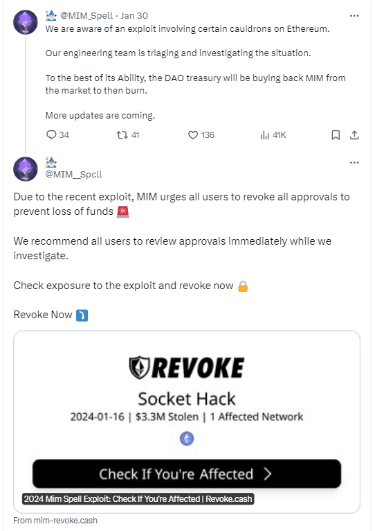 Magic Internet Money (MIM stablecoin) lost its peg against the US Dollar after a hack on Abracadabra DeFi lending platform saw $6.4M drained.