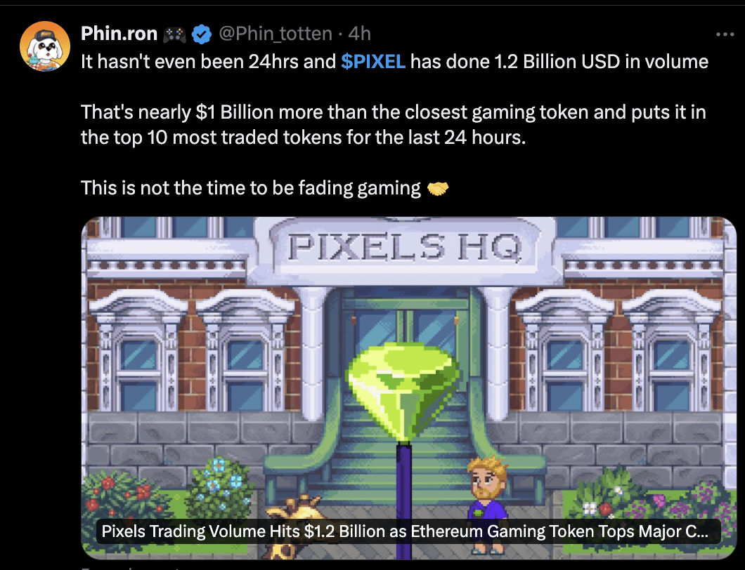 Pixels trading volume