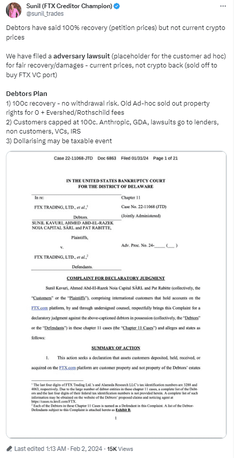 FTX creditors are unhappy with the proposed Bitcoin repayment plan at $17,000 per BTC at the time of bankruptcy instead of current prices.