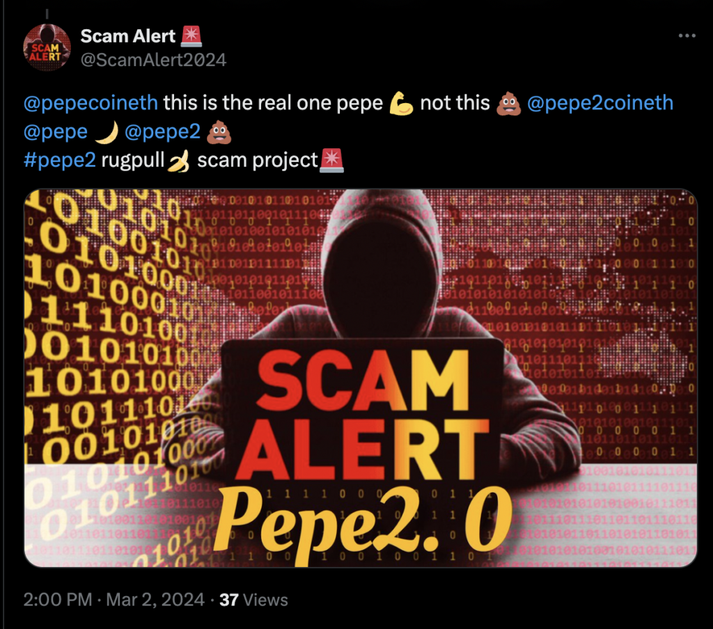 ScamAlert's tweet about Pepecoin