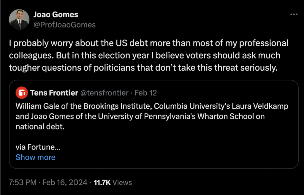 Joao Gomes's tweet on debt
