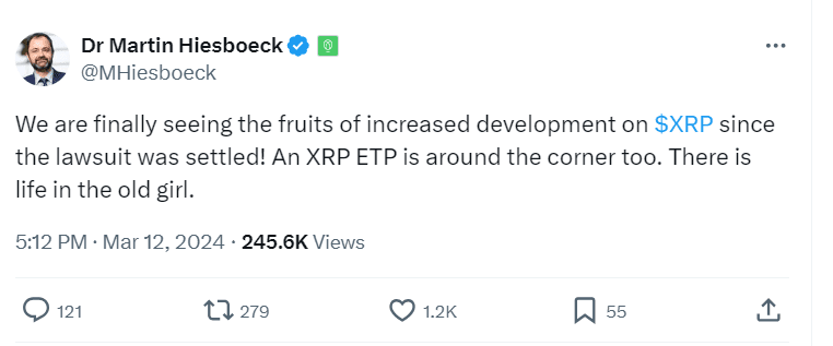 XRP Enthusiasm: Dr. Martin Hiesboeck's Optimistic Tweet