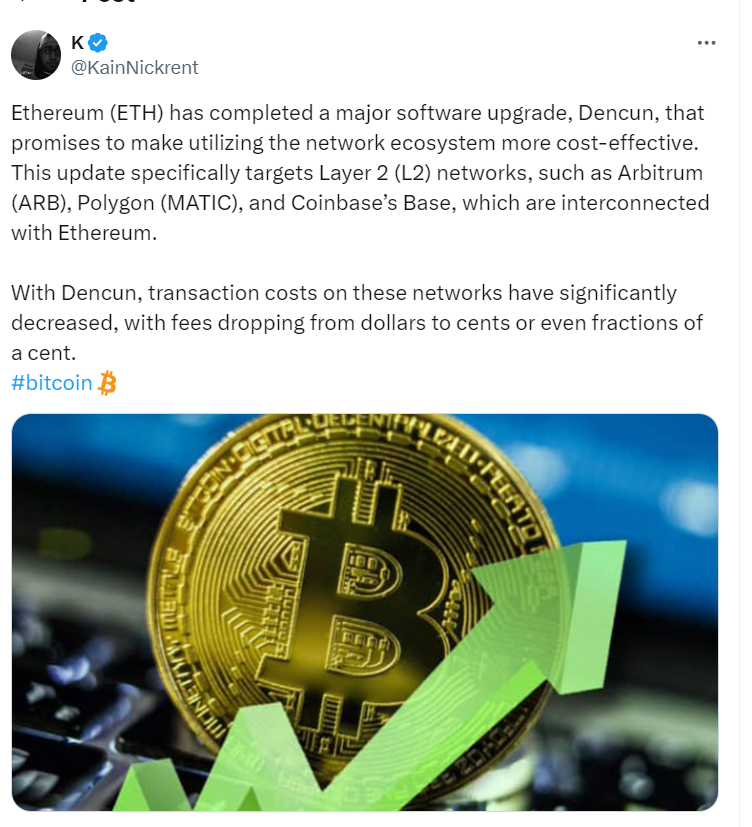 Ethereum's Dencun Upgrade and Cost Reduction