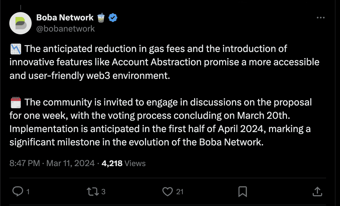 Boba Network's tweet on updates