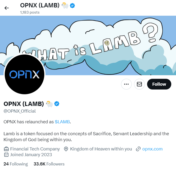 OPNX Reemerges as $LAMB on X