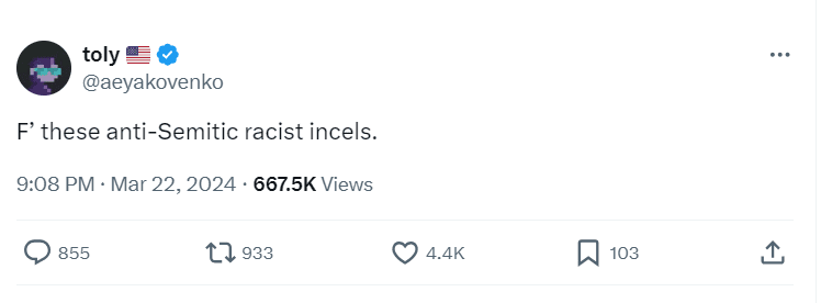 Solana CEO Denounces Hate Speech - Toly (@aeyakovenko) on Twitter