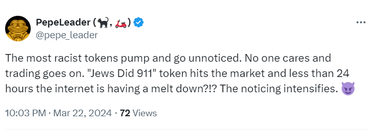 Social Spotlight on Crypto Controversy - Tweet by @pepe_leader