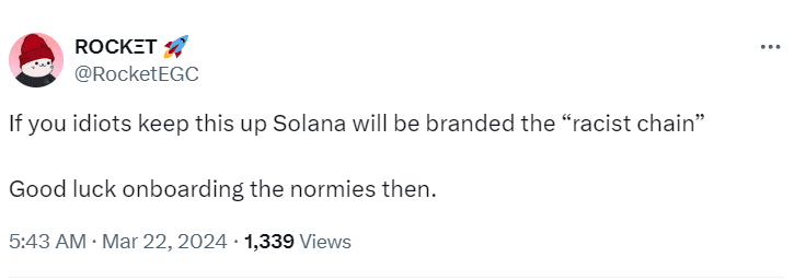 Solana's Reputation at Risk - @RocketEGC Tweet