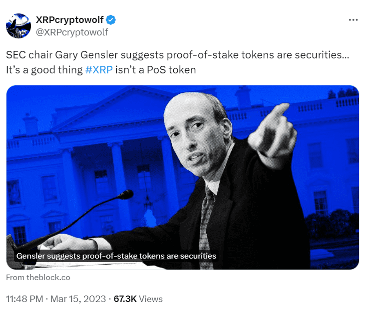 SEC's Gensler Tags PoS as Securities, XRP Dodges