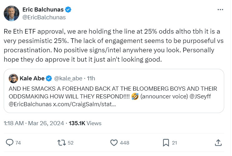 Balchunas' Bleak Outlook on Ether ETF Odds