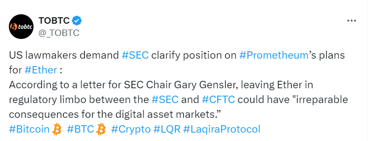 
Regulatory Uncertainty Alert – TOBTC Tweet