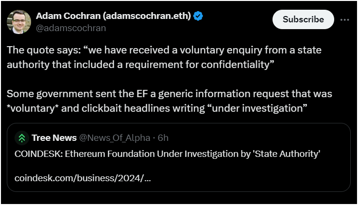 Ethereum Foundation under investigation