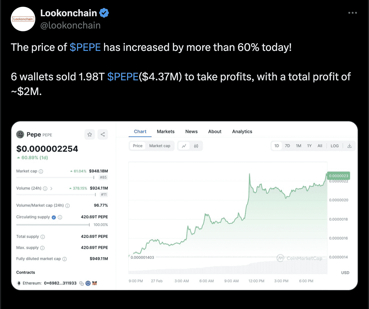 pepe tweet lookonchain