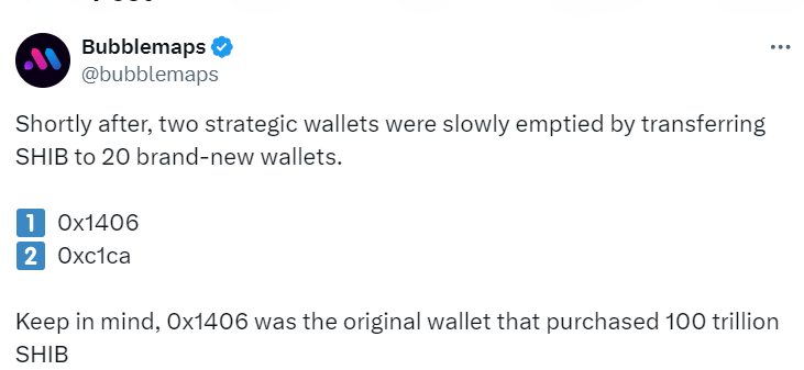 Strategic SHIB Wallets Emptied - @bubblemaps on Twitter