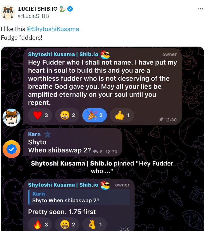 Shiba Inu’s Shytoshi Kusama Claps Back at Critic on Social Media – @LucieSHIB