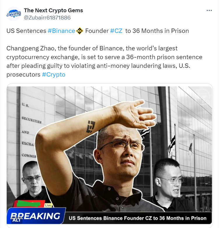 36-Month Sentence for CZ: A The Next Crypto Gems Report