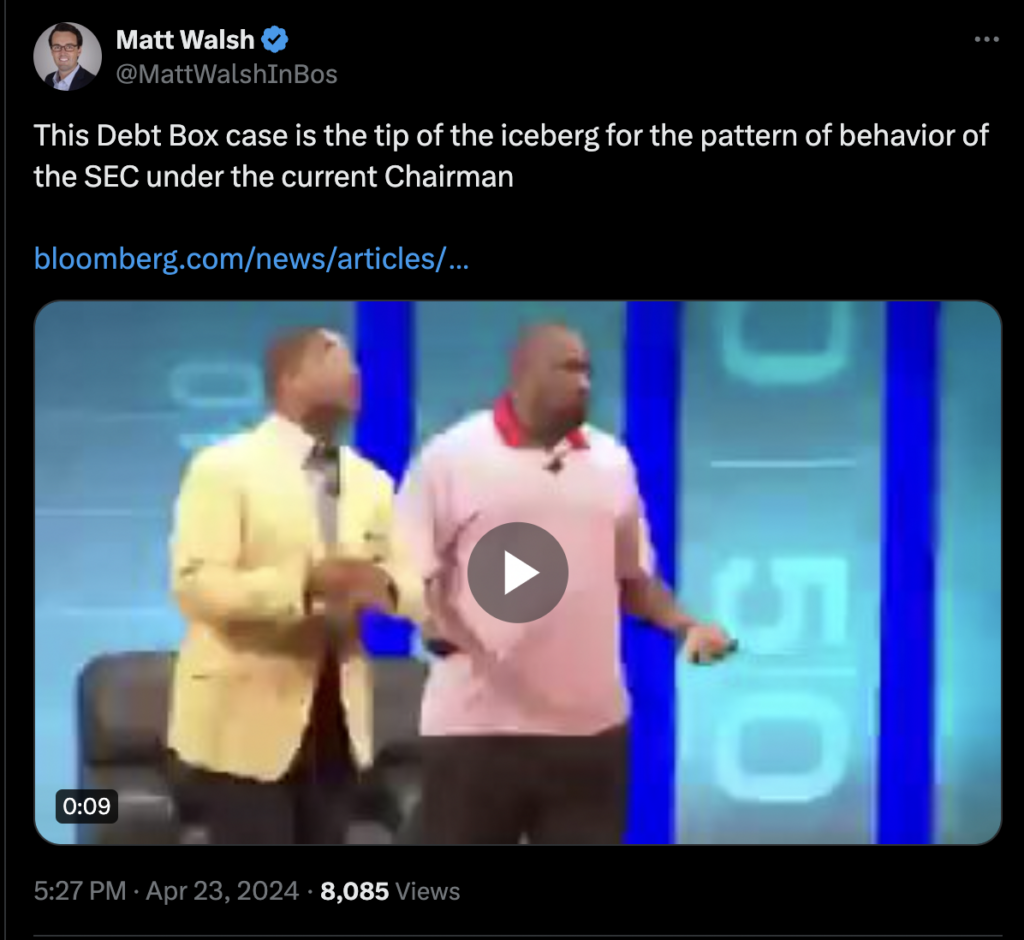 Matt Walsh's tweet on SEC vs. Debt Box lawsuit