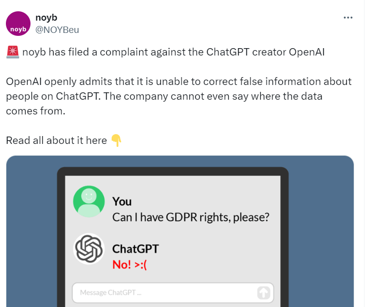 GDPR Rights Rejection: A noyb Challenge to OpenAI, Source: noyb 