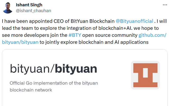 , Blockchain + AI , Former OpenAI Member Ishant Singh was Appointed as BitYuan Blockchain CEO