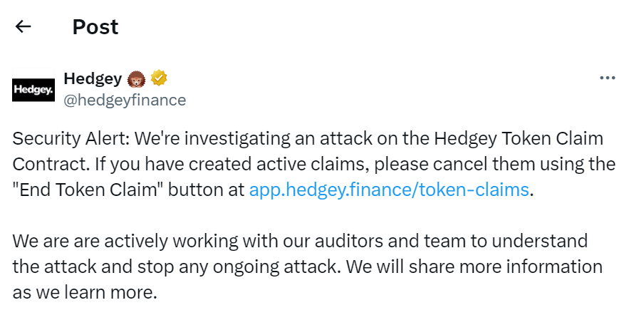 Hedgey Finance Hit, Hedgey Finance Hit by $44M Exploit as Crypto Hacks Surge