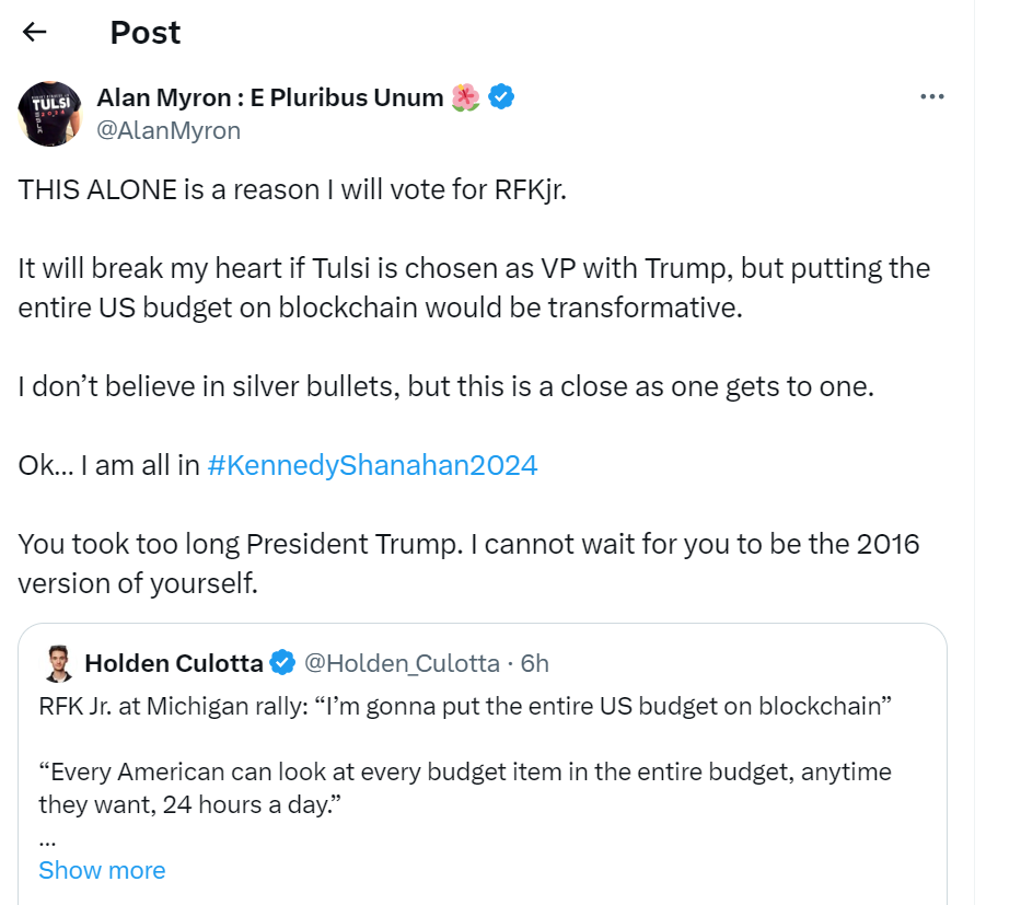 Put U.S. Budget on Blockchain, Put U.S. Budget on Blockchain Vows RFK Jr.
