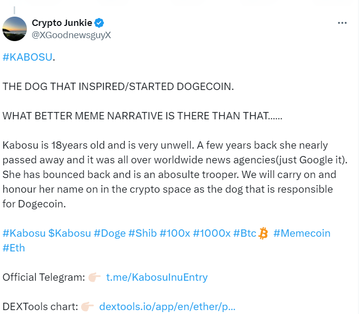 The Shiba Inu Behind Dogecoin" - Source: Twitter @XGoodnewsguyX