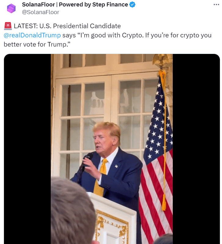 Donald Trump Advocates for Cryptocurrency in Recent Speech"

Source: Twitter @SolanaFloor




Donald Trump Advocates for Cryptocurrency in Recent Speech"
