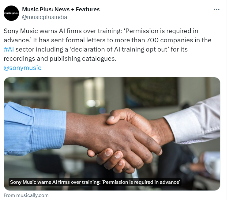 Sony Music Demands AI Firms Seek Permission"

Source: Music Plus 