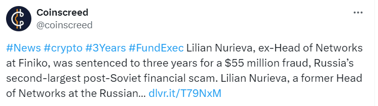 Crypto Fraud Sentencing Update - Source: @coinscreed