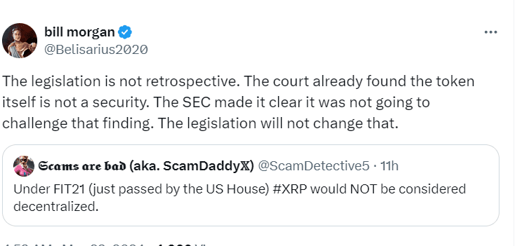 Legislation and XRP Status - Source: Bill Morgan