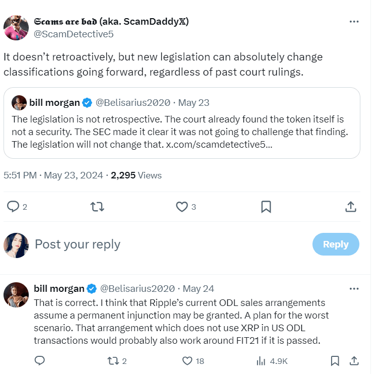 Discussion on Ripple's ODL Sales and Legal Implications - Source: 