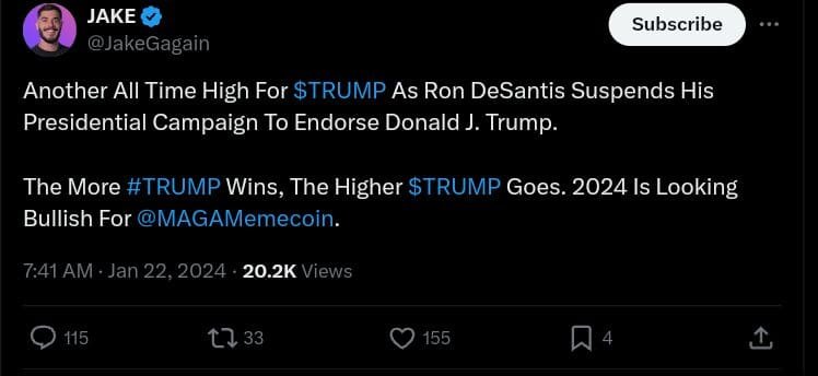 Trumps's political activities affecting MAGA token's value. 