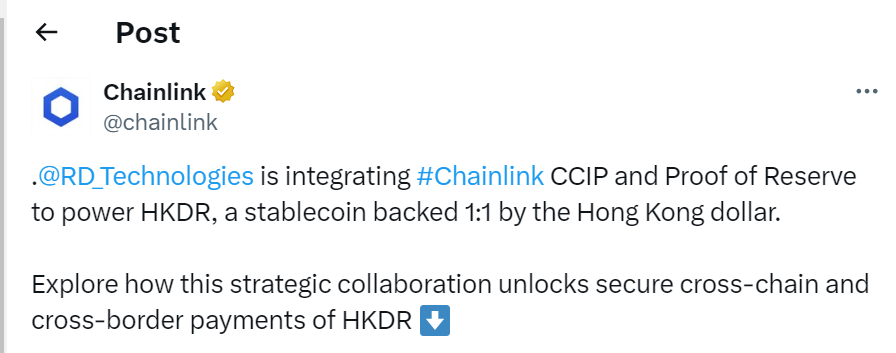 Chainlink Integration, Chainlink Integration With RD Technologies Will Power Hong Kong Dollar Stablecoin