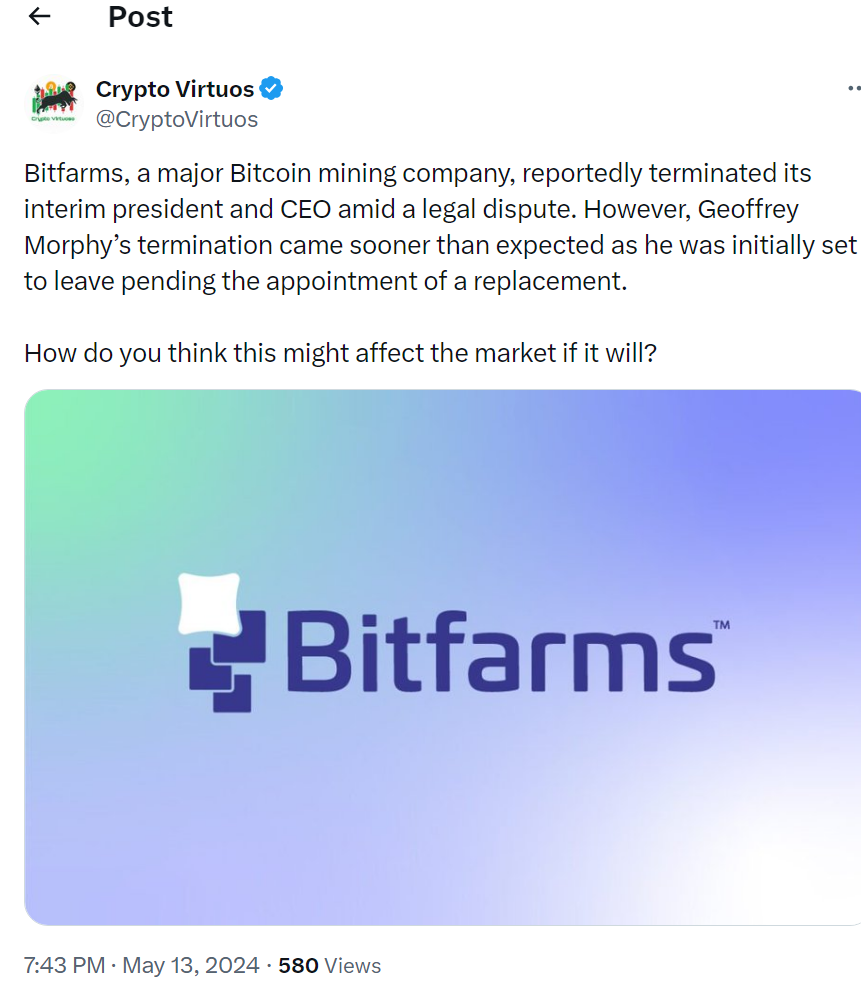 Bitfarms CEO Terminated Amid $27M Lawsuit